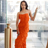 Unveiling Elegance Ruffle Orange Dress