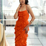 Unveiling Elegance Ruffle Orange Dress